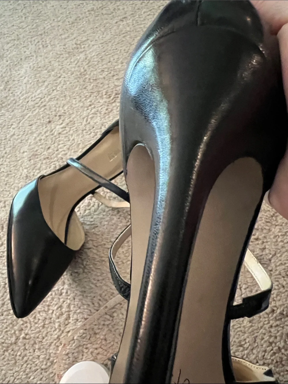 Nine West Black Leather Pointed  Toe Ankle-Strap Heels size 9.5